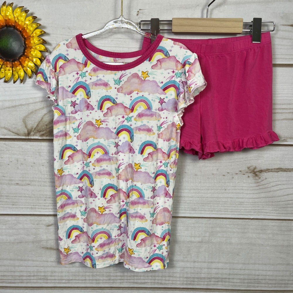 Birdie Bean Kids Rainbow Cloud Bamboo Viscose Pajama Set Pink Ruffle Shorts 7Y